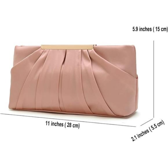 Clutch Evening Bag Elegant Pleated Satin Formal Handbag Simple Classy Purse - Picture 7 of 7